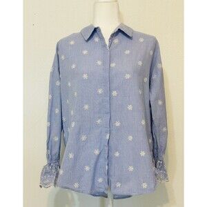 Sanctuary Woman Size XS Striped Embroidered Floral Shirt Office Boho Modest